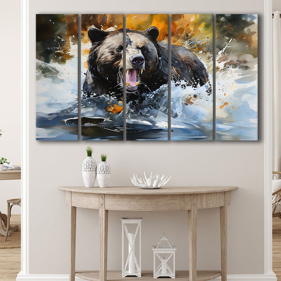 Black Bear Painting 5 Panels B Canvas Prints Wall Art Home Decor, Extra Large Canvas