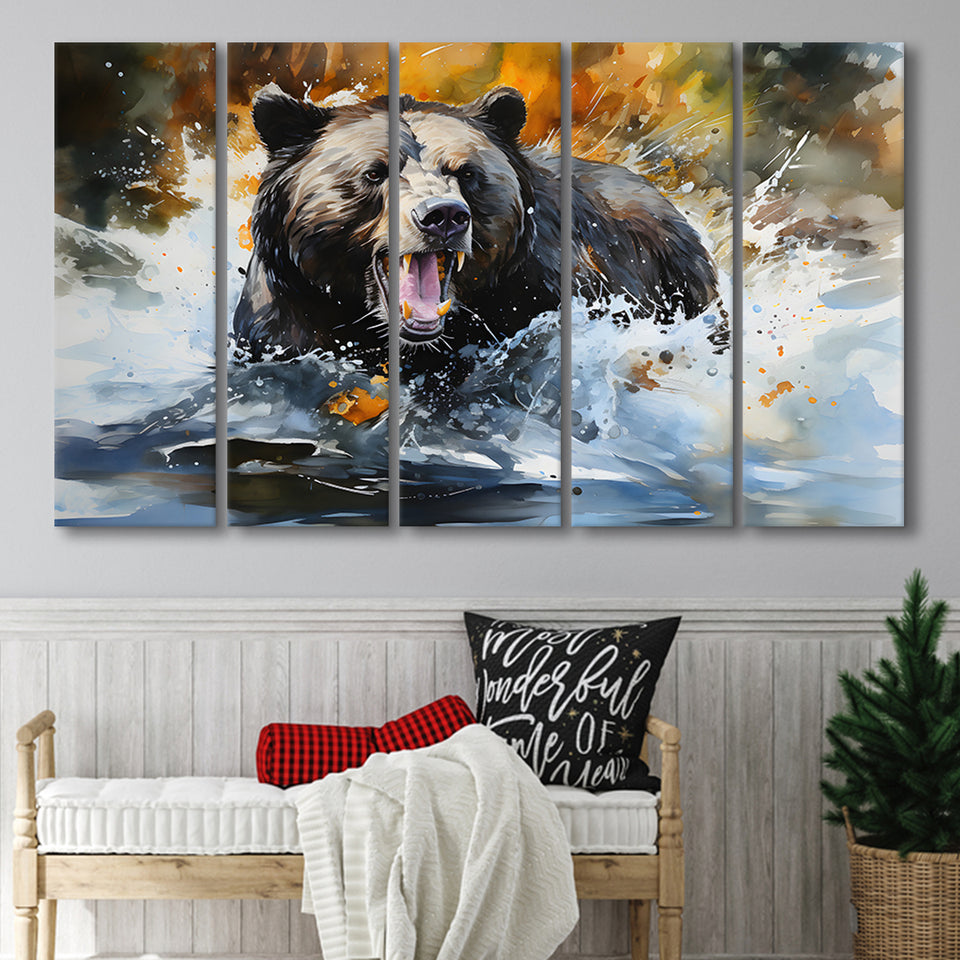 Black Bear Painting 5 Panels B Canvas Prints Wall Art Home Decor, Extra Large Canvas