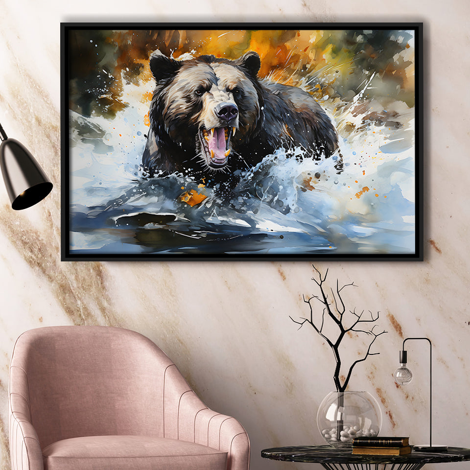 Black Bear Painting Framed Canvas Prints Wall Art Home Decor, Painting Canvas, Floating Frame