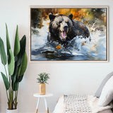 Black Bear Painting Framed Canvas Prints Wall Art Home Decor, Painting Canvas, Floating Frame