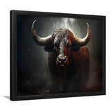 Black Bull In Dark Forest Framed Art Prints Wall Decor, Painting Art, Framed Picture