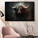 Black Bull In Dark Forest Framed Canvas Prints Wall Art Home Decor, Painting Canvas, Floating Frame