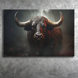 Black Bull In Dark Forest Canvas Prints Wall Art Home Decor, Painting Canvas, Living Room Wall Decor