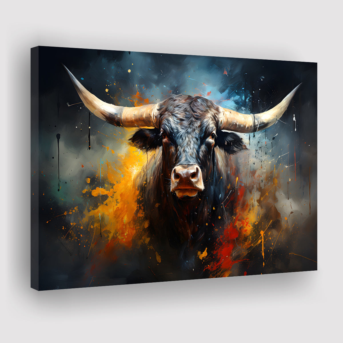 Black Bull Longhorn Painting Art Canvas Prints Wall Art Home Decor