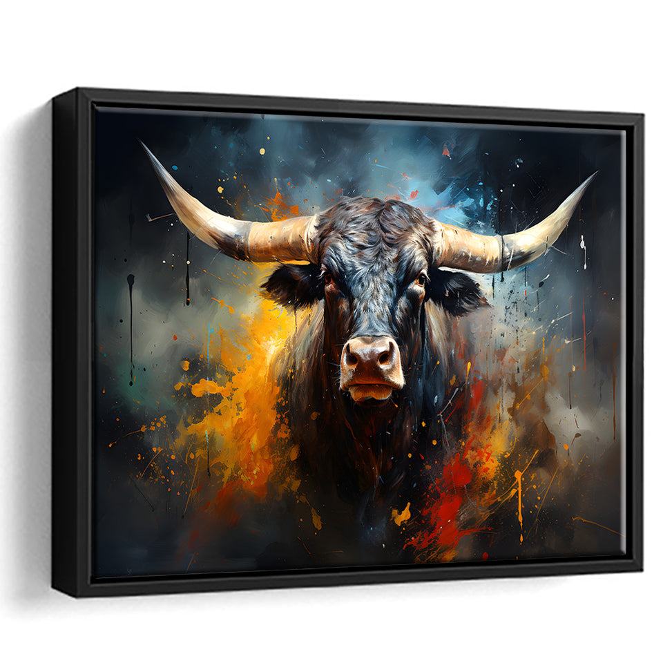 Black Bull Longhorn Painting Art Framed Canvas Prints Wall Art Home De ...