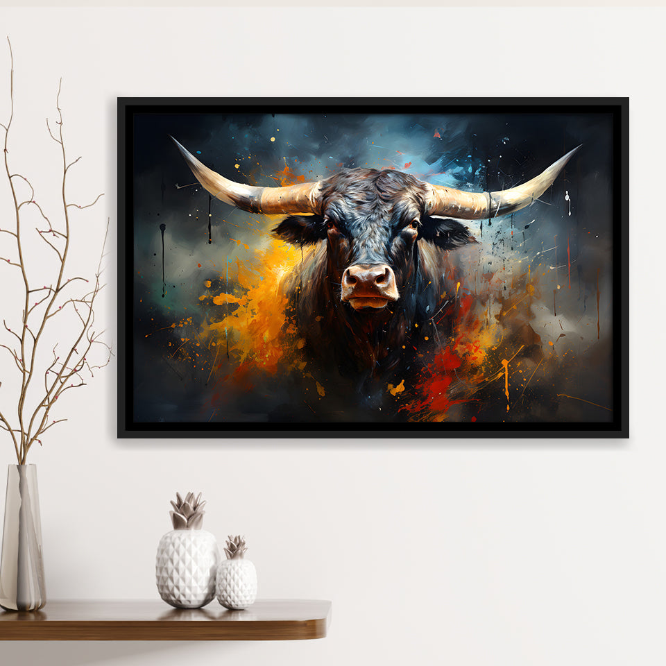 Black Bull Longhorn Painting Art Framed Canvas Prints Wall Art Home De ...