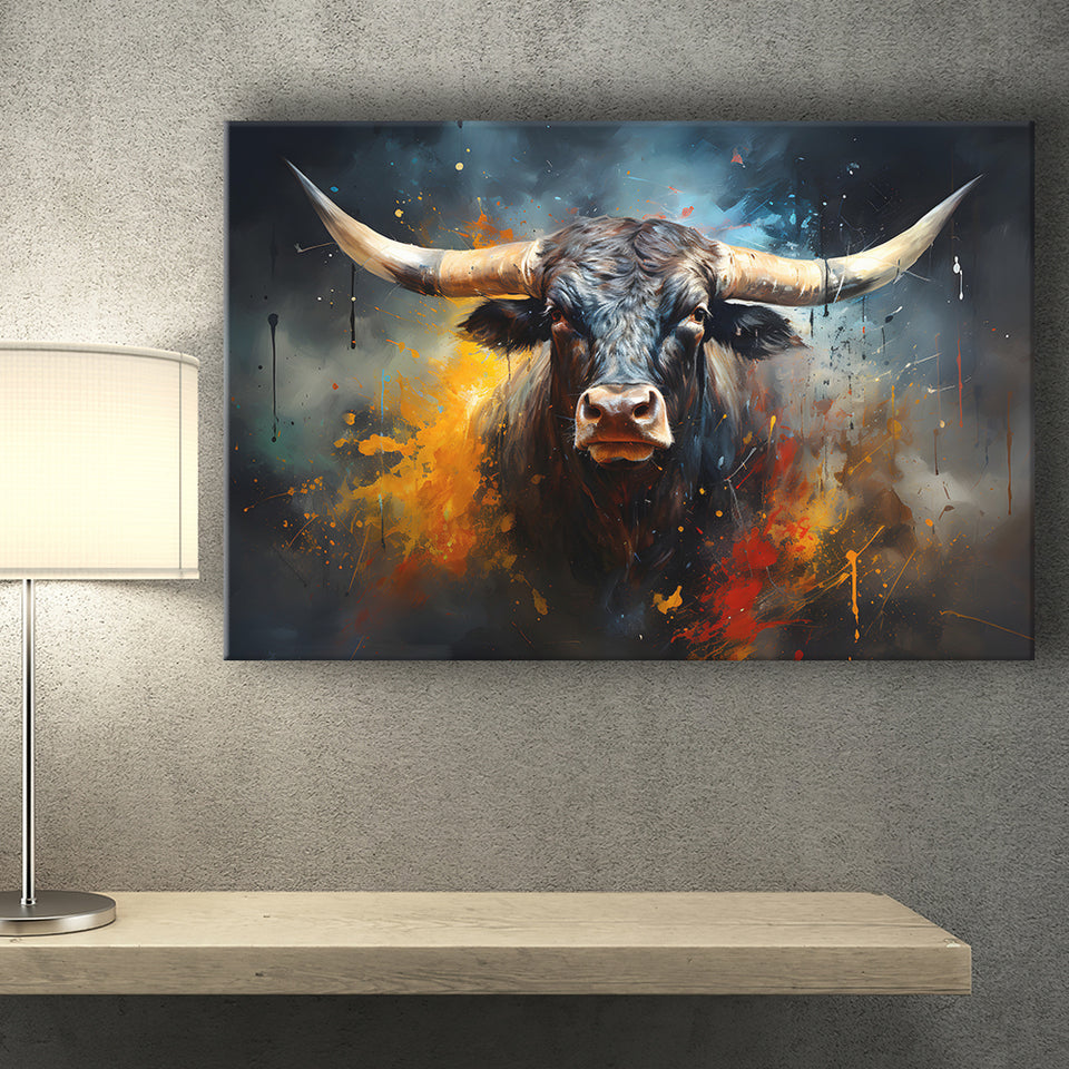 Black Bull Longhorn Painting Art Canvas Prints Wall Art Home Decor, Painting Canvas, Living Room Wall Decor