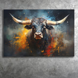 Black Bull Longhorn Painting Art Canvas Prints Wall Art Home Decor, Painting Canvas, Living Room Wall Decor