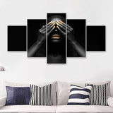 Black Girl With Golden Lips And The Gold On The Tips Of The Fingers 5 Pieces Canvas Prints Wall Art - Painting Canvas, Multi Panels, Wall Decor