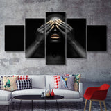 Black Girl With Golden Lips And The Gold On The Tips Of The Fingers 5 Pieces Canvas Prints Wall Art - Painting Canvas, Multi Panels, Wall Decor