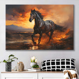 Black Horse Running In The Sunset V1 Canvas Prints Wall Art Home Decor, Painting Canvas, Living Room Wall Decor