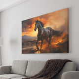 Black Horse Running In The Sunset V1 Canvas Prints Wall Art Home Decor, Painting Canvas, Living Room Wall Decor