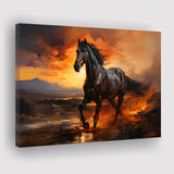 Black Horse Running In The Sunset V1 Canvas Prints Wall Art Home Decor, Painting Canvas, Living Room Wall Decor