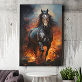 Black Horse Portrait And Fire Oil Painting V1 Canvas Prints Wall Art Home Decor, Painting Canvas, Living Room Wall Decor