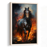 Black Horse Portrait And Fire Oil Painting V1 Framed Canvas Prints Wall Art Home Decor, Painting Canvas, Floating Frame