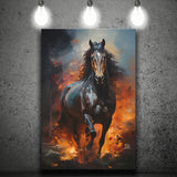 Black Horse Portrait And Fire Oil Painting V1 Canvas Prints Wall Art Home Decor, Painting Canvas, Living Room Wall Decor