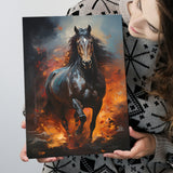 Black Horse Portrait And Fire Oil Painting V1 Canvas Prints Wall Art Home Decor, Painting Canvas, Living Room Wall Decor