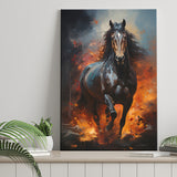 Black Horse Portrait And Fire Oil Painting V1 Canvas Prints Wall Art Home Decor, Painting Canvas, Living Room Wall Decor