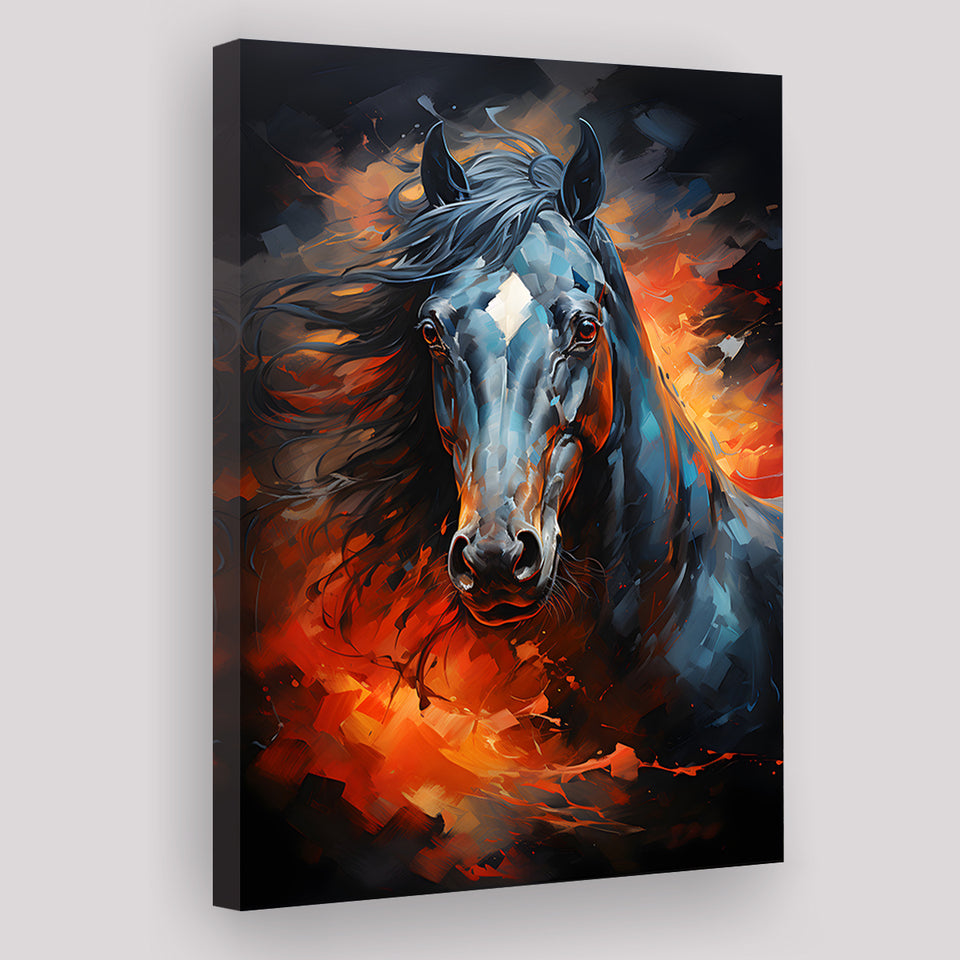 Black Horse Portrait Head Oil Painting V3 Canvas Prints Wall Art Home Decor, Painting Canvas, Living Room Wall Decor