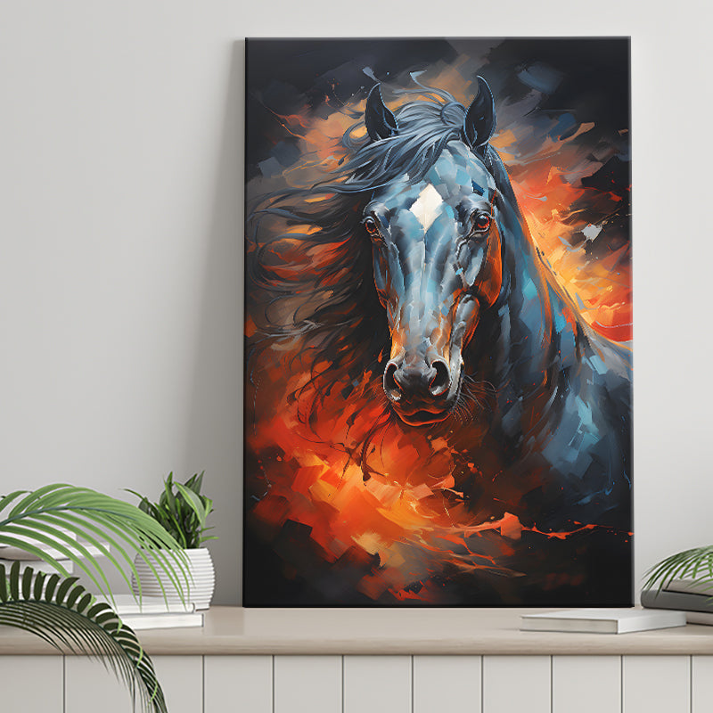 Black Horse Portrait Head Oil Painting V3 Canvas Prints Wall Art Home Decor, Painting Canvas, Living Room Wall Decor