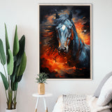 Black Horse Portrait Head Oil Painting V3 Framed Canvas Prints Wall Art Home Decor, Painting Canvas, Floating Frame