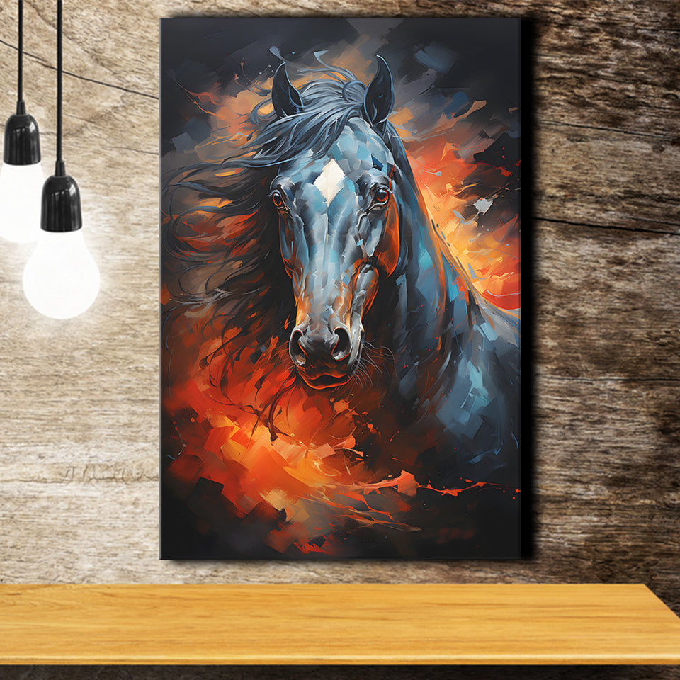 Black Horse Portrait Head Oil Painting V3 Canvas Prints Wall Art Home Decor, Painting Canvas, Living Room Wall Decor