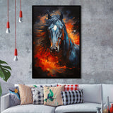 Black Horse Portrait Head Oil Painting V3 Framed Art Prints Wall Decor, Painting Art, Framed Picture