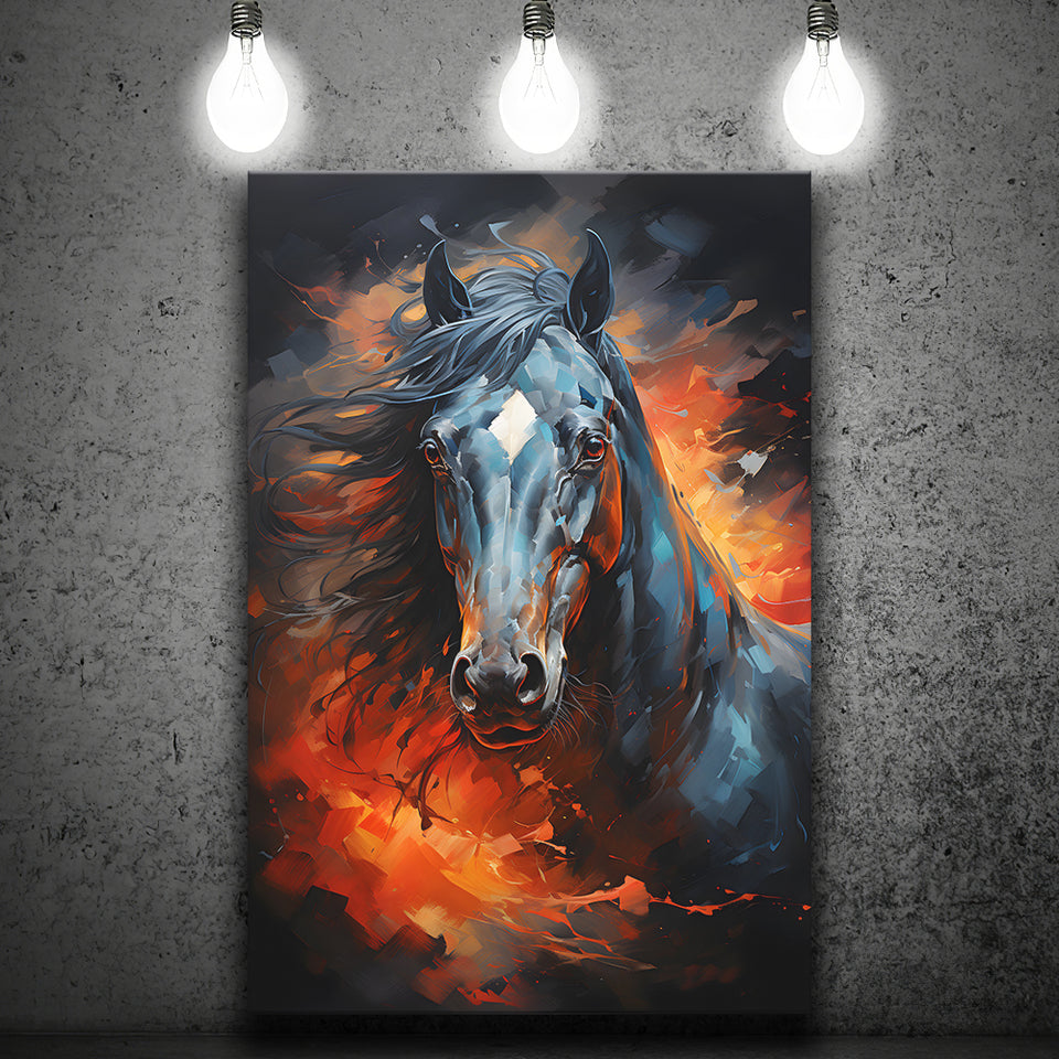 Black Horse Portrait Head Oil Painting V3 Canvas Prints Wall Art Home Decor, Painting Canvas, Living Room Wall Decor