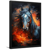 Black Horse Portrait Head Oil Painting V3 Framed Art Prints Wall Decor, Painting Art, Framed Picture