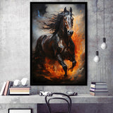 Black Horse Portrait Running Oil Painting V1 Framed Art Prints Wall Decor, Painting Art, Framed Picture