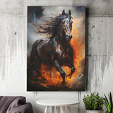Black Horse Portrait Running Oil Painting V1 Canvas Prints Wall Art Home Decor, Painting Canvas, Living Room Wall Decor
