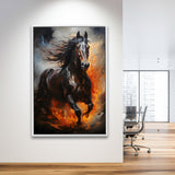 Black Horse Portrait Running Oil Painting V1 Framed Canvas Prints Wall Art Home Decor, Painting Canvas, Floating Frame