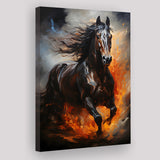 Black Horse Portrait Running Oil Painting V1 Canvas Prints Wall Art Home Decor, Painting Canvas, Living Room Wall Decor
