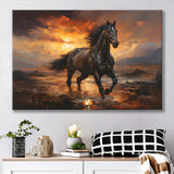 Black Horse Running In The Sunset Painting Canvas Prints Wall Art Home Decor, Painting Canvas, Living Room Wall Decor