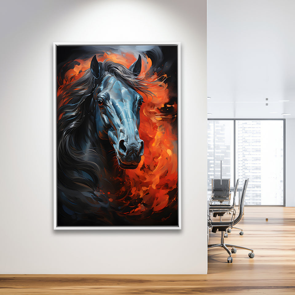 Black Horse Strong Oil Painting Framed Canvas Prints Wall Art Home Decor, Painting Canvas, Floating Frame