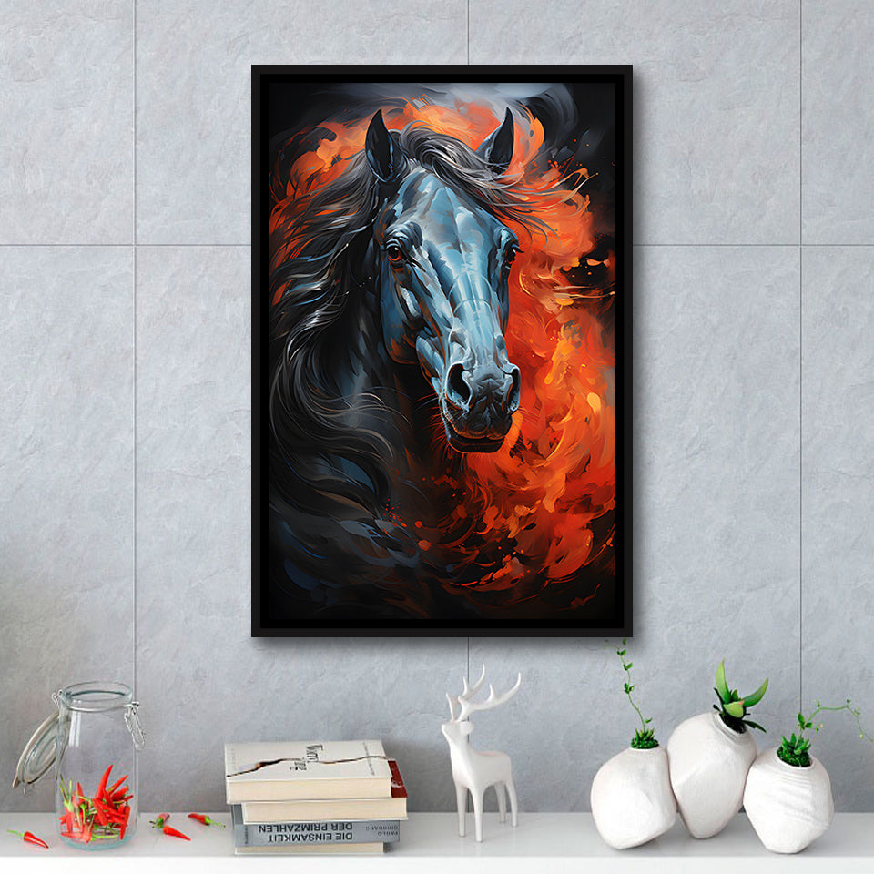Black Horse Strong Oil Painting Framed Canvas Prints Wall Art Home Decor, Painting Canvas, Floating Frame