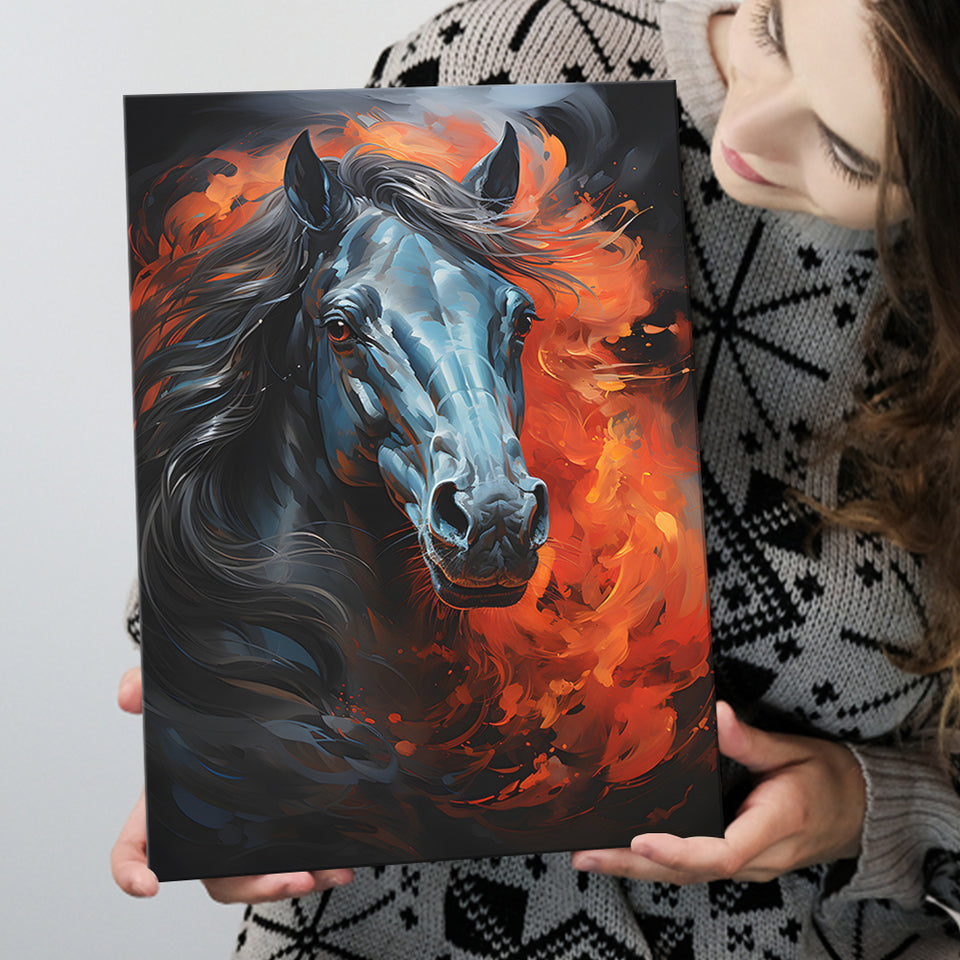 Black Horse Strong Oil Painting Canvas Prints Wall Art Home Decor, Painting Canvas, Living Room Wall Decor