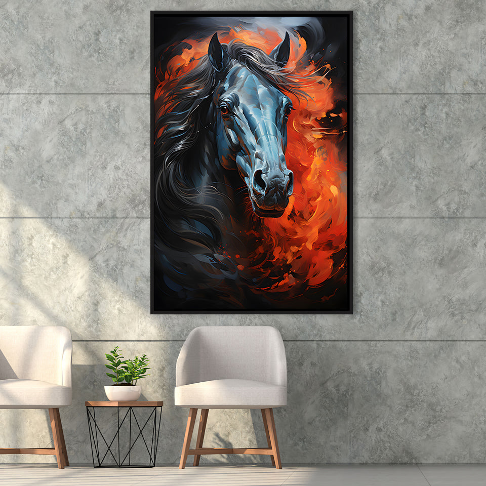 Black Horse Strong Oil Painting Framed Canvas Prints Wall Art Home Decor, Painting Canvas, Floating Frame