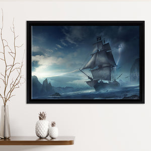 Black Pearl Pirate Ship Art Framed Canvas Prints Wall Art - Painting Canvas, Home Wall Decor, Prints for Sale,Black Frame