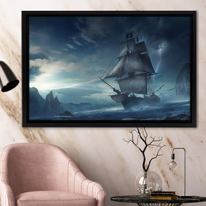 Black Pearl Pirate Ship Art Framed Canvas Prints Wall Art - Painting Canvas, Home Wall Decor, Prints for Sale,Black Frame