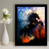 Black Unicorn Dancing In Space Framed Art Print Wall Art Decor,Framed Picture