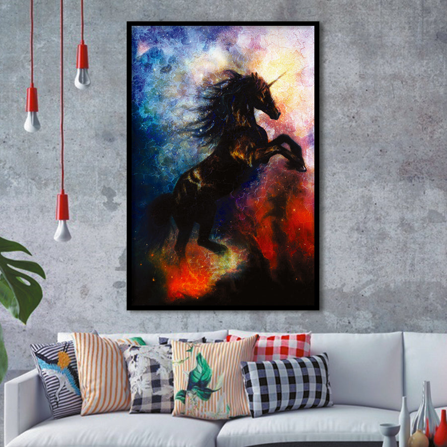 Black Unicorn Dancing In Space Framed Art Print Wall Art Decor,Framed Picture
