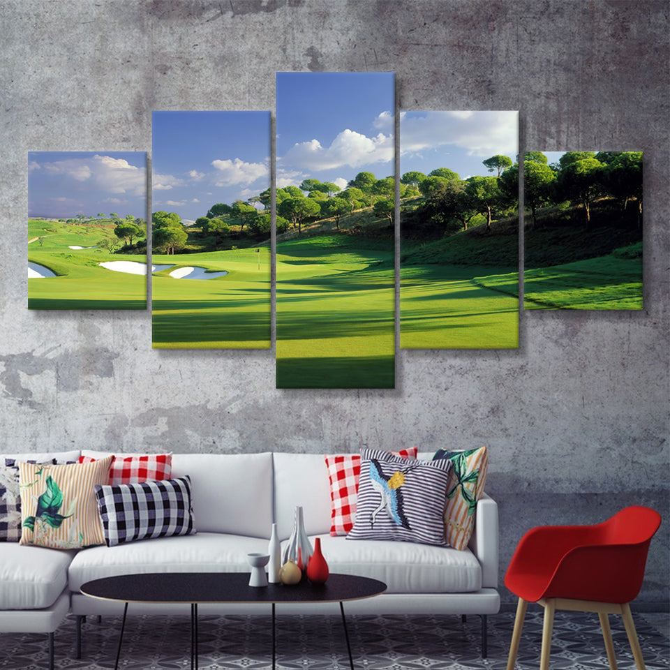 Breath Taking Golf Course 5 Pieces Canvas Prints Wall Art - Painting Canvas, Multi Panel