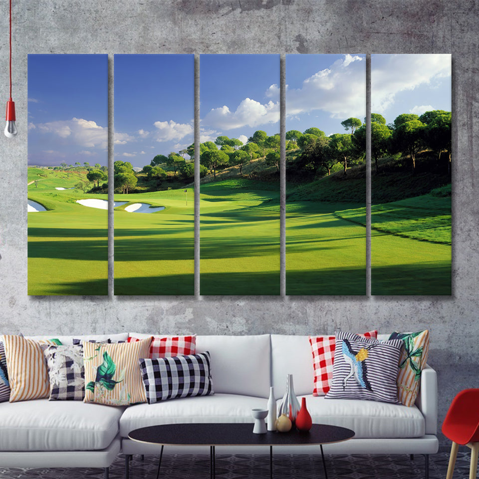 Breath Taking Golf Course 5 Pieces B Canvas Prints Wall Art - Painting Canvas, Multi Panel