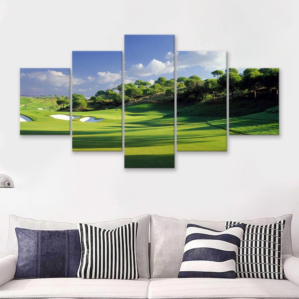 Breath Taking Golf Course 5 Pieces Canvas Prints Wall Art - Painting Canvas, Multi Panel