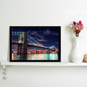 Brooklyn Bridge Night Lights Framed Canvas Wall Art - Framed Prints, Prints for Sale, Canvas Painting