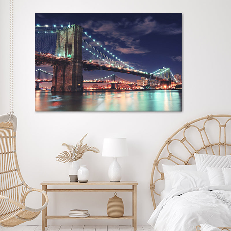 Brooklyn Bridge Night Lights Canvas Wall Art - Canvas Prints, Prints for Sale, Canvas Painting, Canvas On Sale