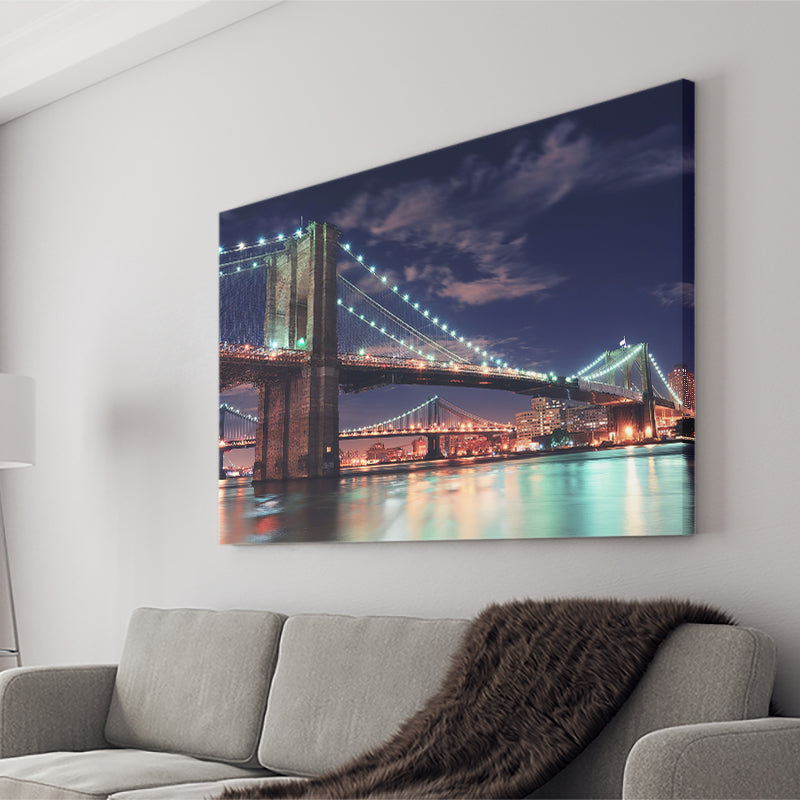 Brooklyn Bridge Night Lights Canvas Wall Art - Canvas Prints, Prints for Sale, Canvas Painting, Canvas On Sale