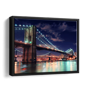 Brooklyn Bridge Night Lights Framed Canvas Wall Art - Framed Prints, Prints for Sale, Canvas Painting