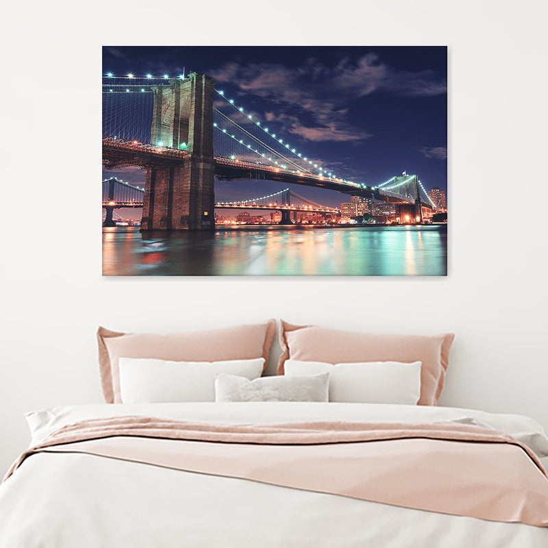 Brooklyn Bridge Night Lights Canvas Wall Art - Canvas Prints, Prints for Sale, Canvas Painting, Canvas On Sale